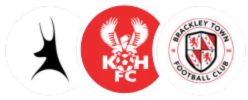 Badges of AFC Telford United, Kidderminster Harriers FC and Brackley Town